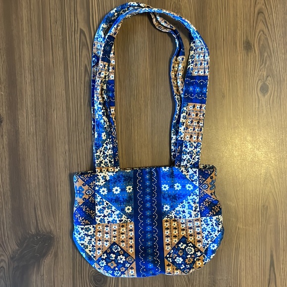 Patchwork Quilted Blue & Tan Small Shoulder Bag - Picture 2 of 9